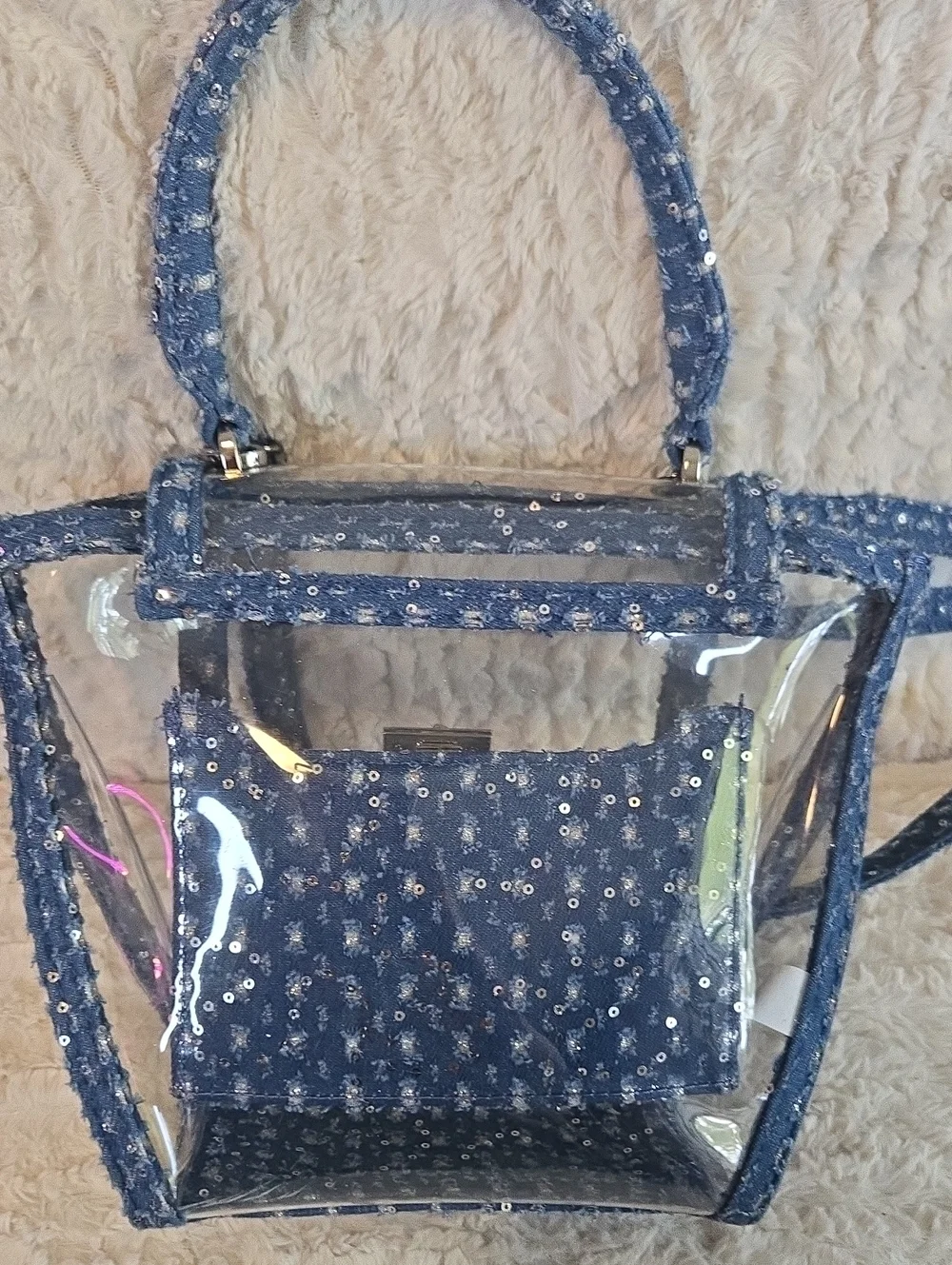 Cato Clear Tote with Blue Sequince Trim